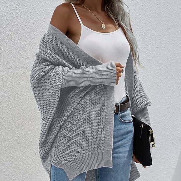 New Cozy Batwing Sleeve Knit Open Front Cardigan - Picture 9 of 16